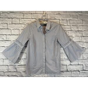 Banana Republic Blouse Striped Gray White Bell Sleeve Button up Shirt XS P144